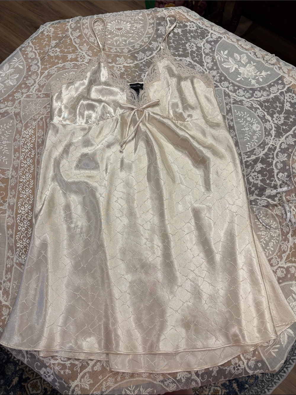 Jones New York Champagne Satin Lace-Trim Chemise